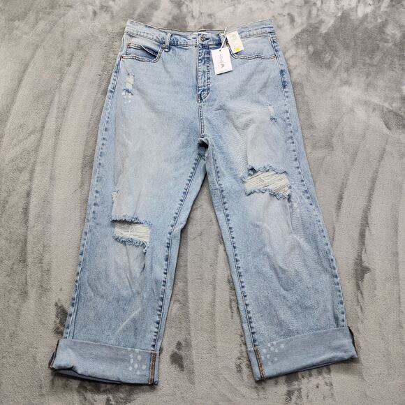 NEW Jessica Simpson Jeans Women 10 Blue Zinnia Wide Leg Boyfriend Cuffed Stretch - Picture 1 of 16